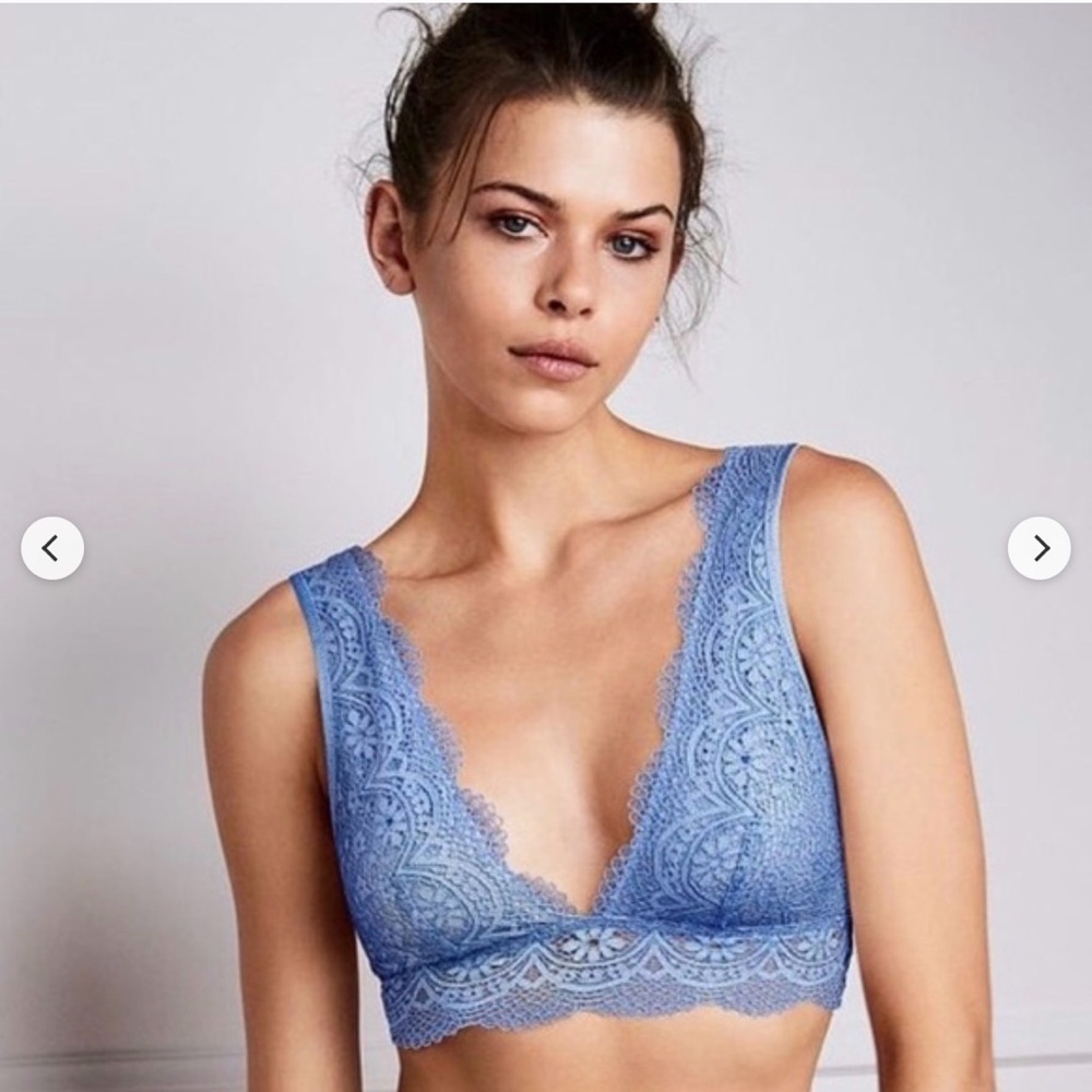 Victorias Secret Unlined Crochet Lace wire free Bralette Bra Blue Women’s Size M